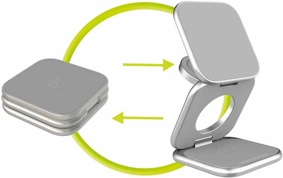 Mobile Origin 3 viename Qi2 25W itin plonas sulankstomas įkroviklis PW36, suderinamas su MagSafe, sidabro spalvos