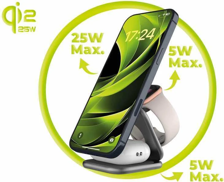 Mobile Origin 3 viename Qi2 25W ultraplonas sulankstomas įkroviklis PW36 suderinamas su MagSafe kosminė pilka