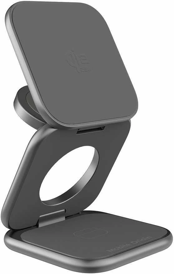 Mobile Origin 3 viename Qi2 25W ultraplonas sulankstomas įkroviklis PW36 suderinamas su MagSafe kosminė pilka