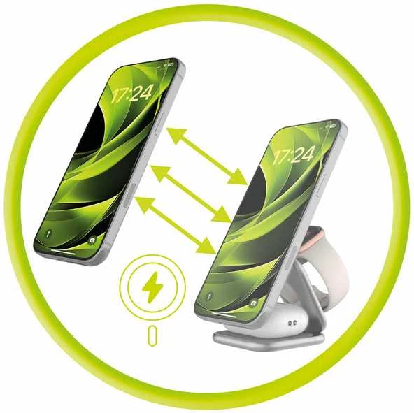 Mobile Origin 3 viename Qi2 25W itin plonas sulankstomas įkroviklis PW36, suderinamas su MagSafe, sidabro spalvos
