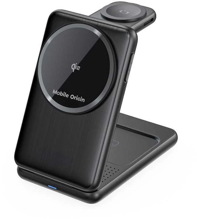 Mobile Origin 3in1 sulankstomas Qi2 įkroviklis PW8, juodas