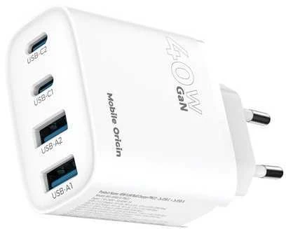 Įkroviklis Mobile Origin 40W GaN sieninis įkroviklis PW22 - 2x USB-C + 2x USB-A