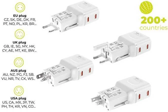 Įkroviklis Mobile Origin 45W Travel Adapteris, EU/US/UK/AU PW26, baltas