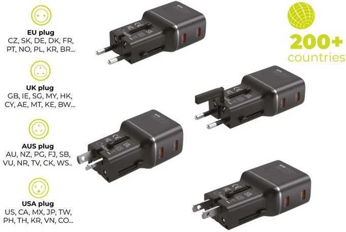 Įkroviklis Mobile Origin 45W Travel Adapteris, EU/US/UK/AU PW26, juodas