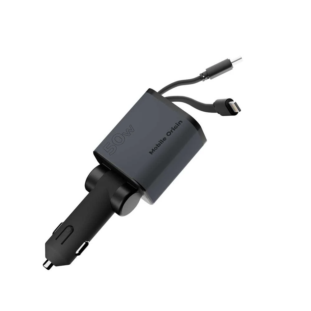 „Mobile Origin 4in1 50W“ automobilinis įkroviklis CA28 – USB-C + USB-A, USB-C ir „Lightning“ laidas