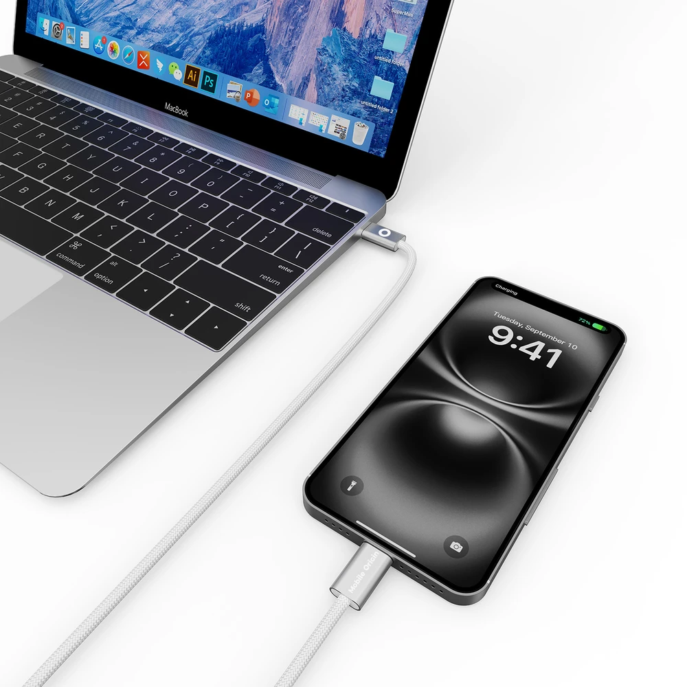 „Mobile Origin“ 60 W itin plonas USB-C į USB-C kabelis, 1 m, CB11 Baltas