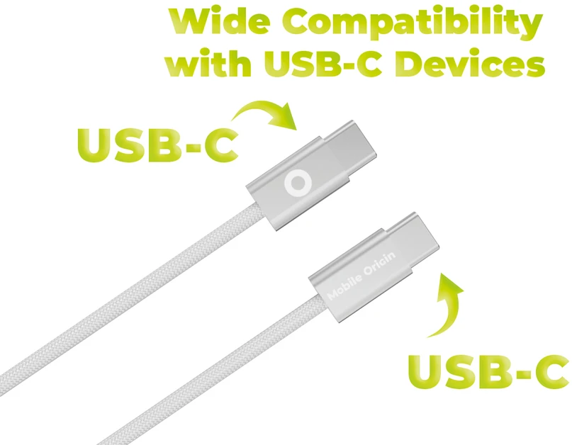 „Mobile Origin“ 60 W itin plonas USB-C į USB-C kabelis, 1 m, CB11 Baltas