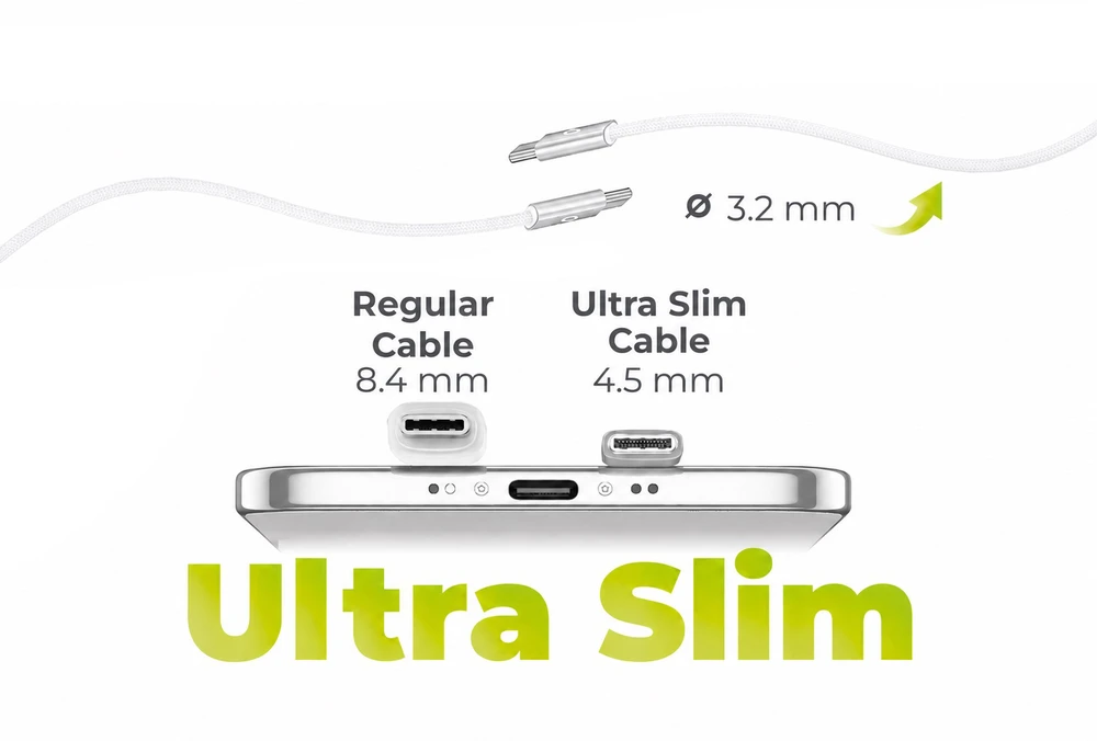 „Mobile Origin“ 60 W itin plonas USB-C į USB-C kabelis, 1 m, CB11 Baltas