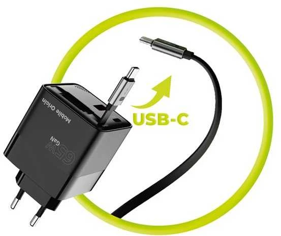Įkroviklis Mobile Origin 65W GaN Ekranas Charger PW2 - USB-C Cable + USB-C + USB-A
