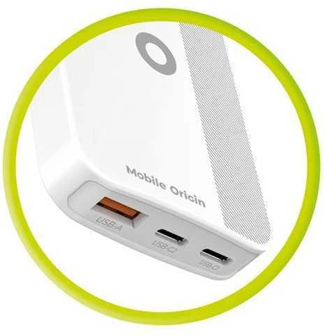 Mobile Origin 65W GaN III plonas įkroviklis, dvigubas USB-C, vienas USB-A, juodas