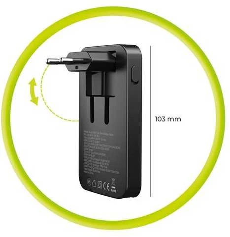Mobile Origin 65W GaN III plonas įkroviklis, dvigubas USB-C, vienas USB-A, juodas