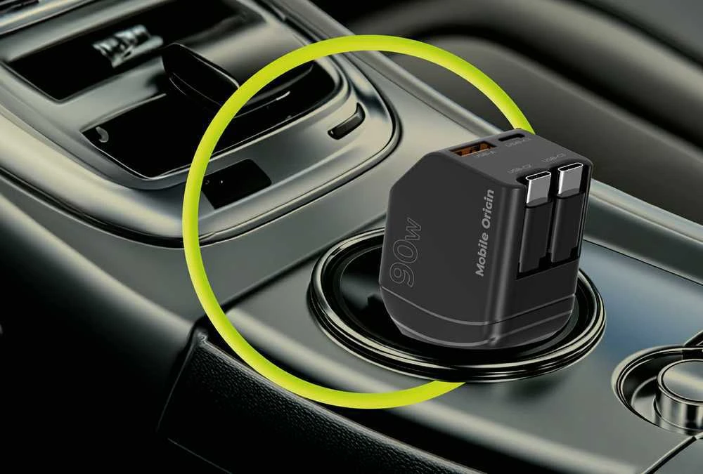 Mobile Origin 90 W automobilinis įkroviklis CA22 - USB-C + USB-A, 2x USB-C laidai