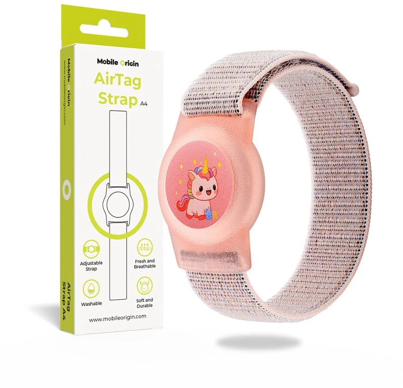 Dėklas Mobile Origin AirTag apyrankė, rožinis vienaragis