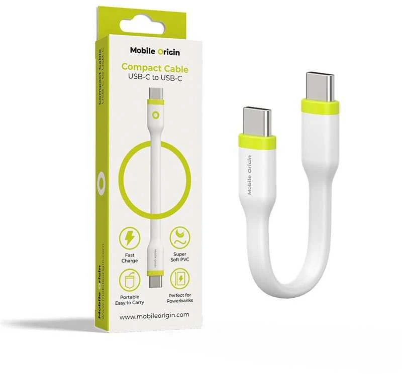 Mobile Origin Kompaktiškas USB-C į USB-C laidas, baltas