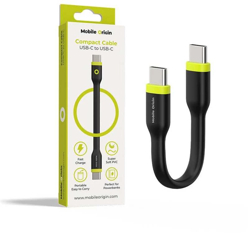 Mobile Origin Kompaktiškas USB-C į USB-C kabelis, juodas