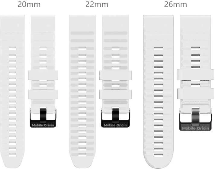 Mobile Origin Lengvai tvirtinamas Quick Fit dirželis, skirtas Garmin ES2, 22 mm, baltas