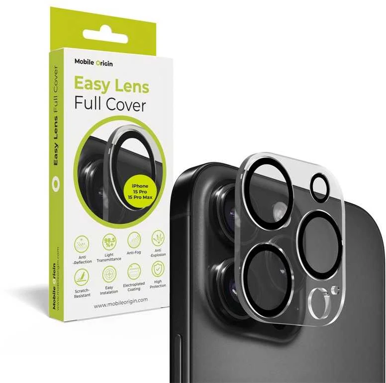 „Mobile Origin Easy Lens“ pilnas dangtelis, skaidrus – „iPhone 15 Pro / 15 Pro Max“