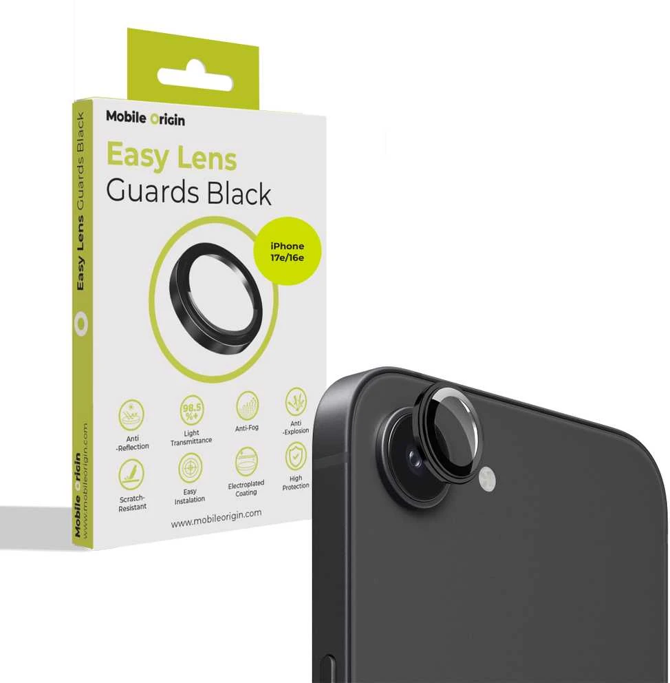 Mobile Origin „Easy“ objektyvo apsaugos, juodos – „iPhone 16e“