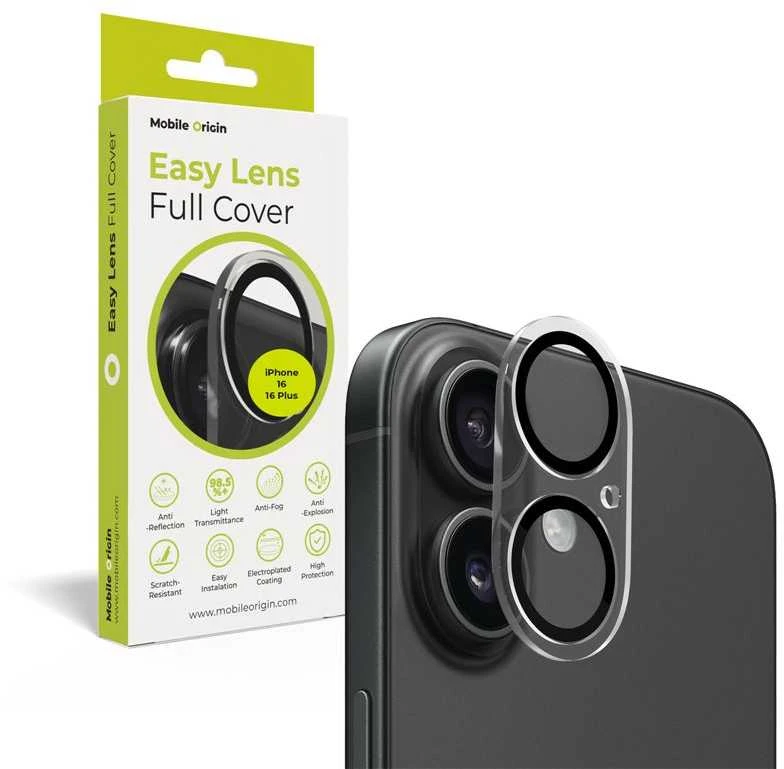 Mobile Origin „Easy Lens“ pilnas dangtelis, skaidrus – „iPhone 16 / 16 Plus“
