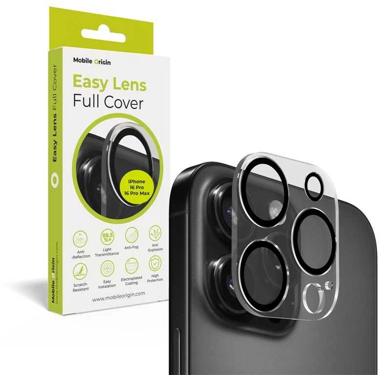 „Mobile Origin Easy Lens“ pilnas dangtelis, skaidrus – „iPhone 16 Pro / 16 Pro Max“