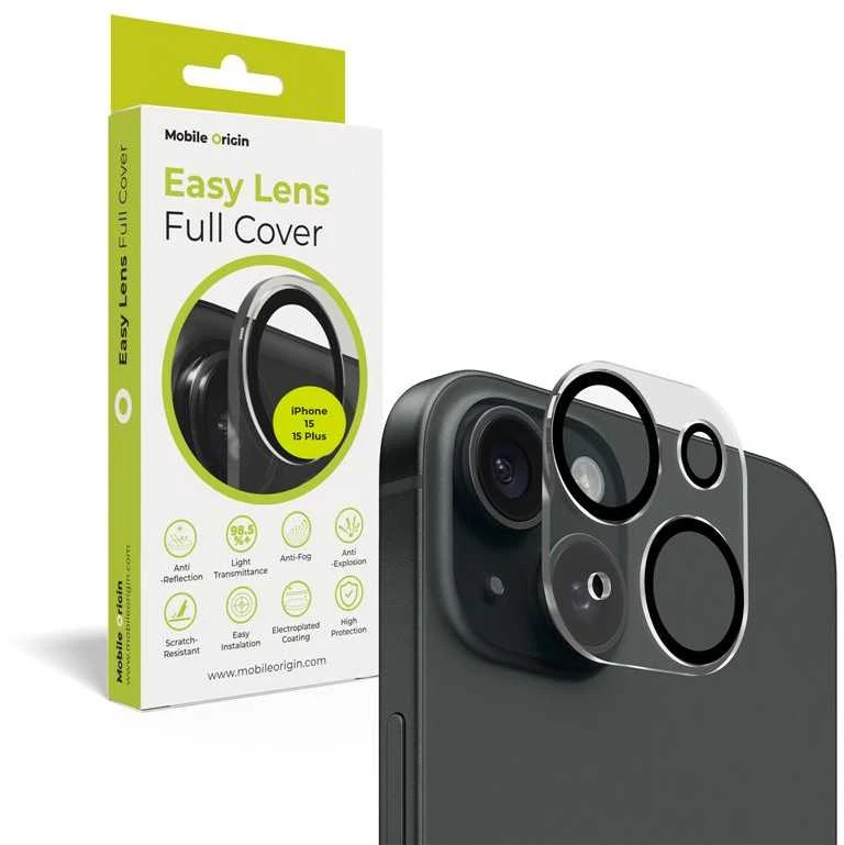 „Mobile Origin Easy Lens“ pilnas dangtelis, skaidrus – iPhone 15 / 15 Plus