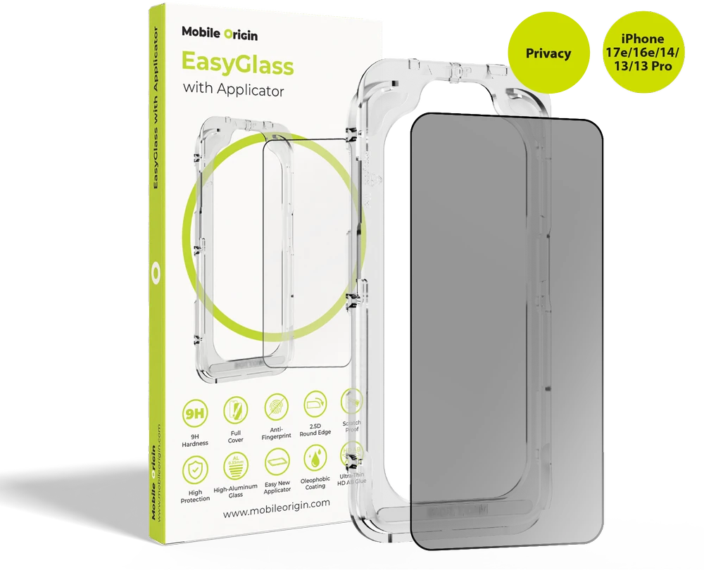 Mobile Origin EasyGlass Privacy su aplikatoriumi iPhone 17e/16e/14/13/13 Pro