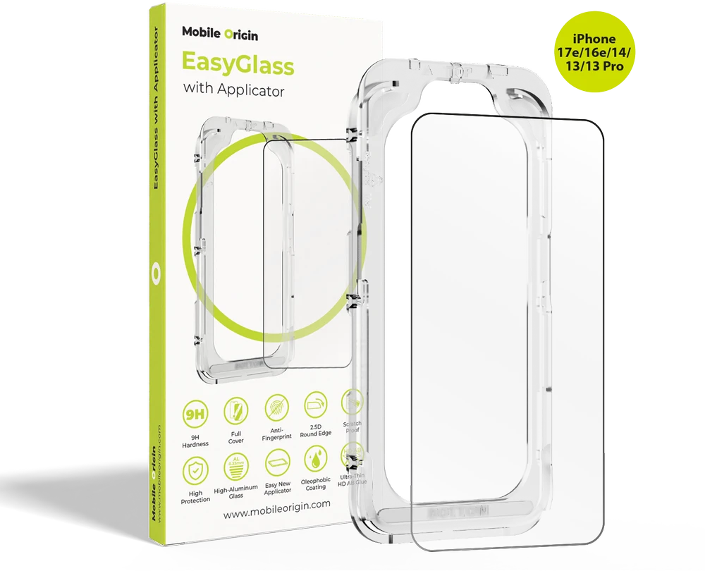 Alza Mobile Origin EasyGlass su aplikatoriumi iPhone 17e/16e/14/13/13 Pro