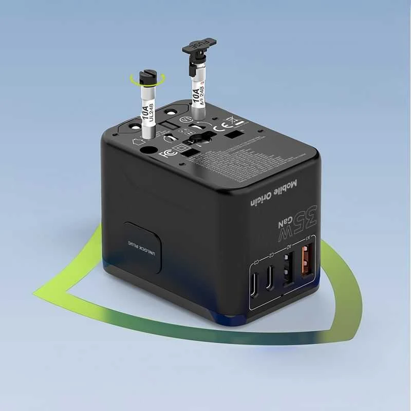 „Mobile Origin GaN 35W“ kelioninis adapteris PW4 EU/UK/US/AUS, 3x USB-C + 2x USB-A