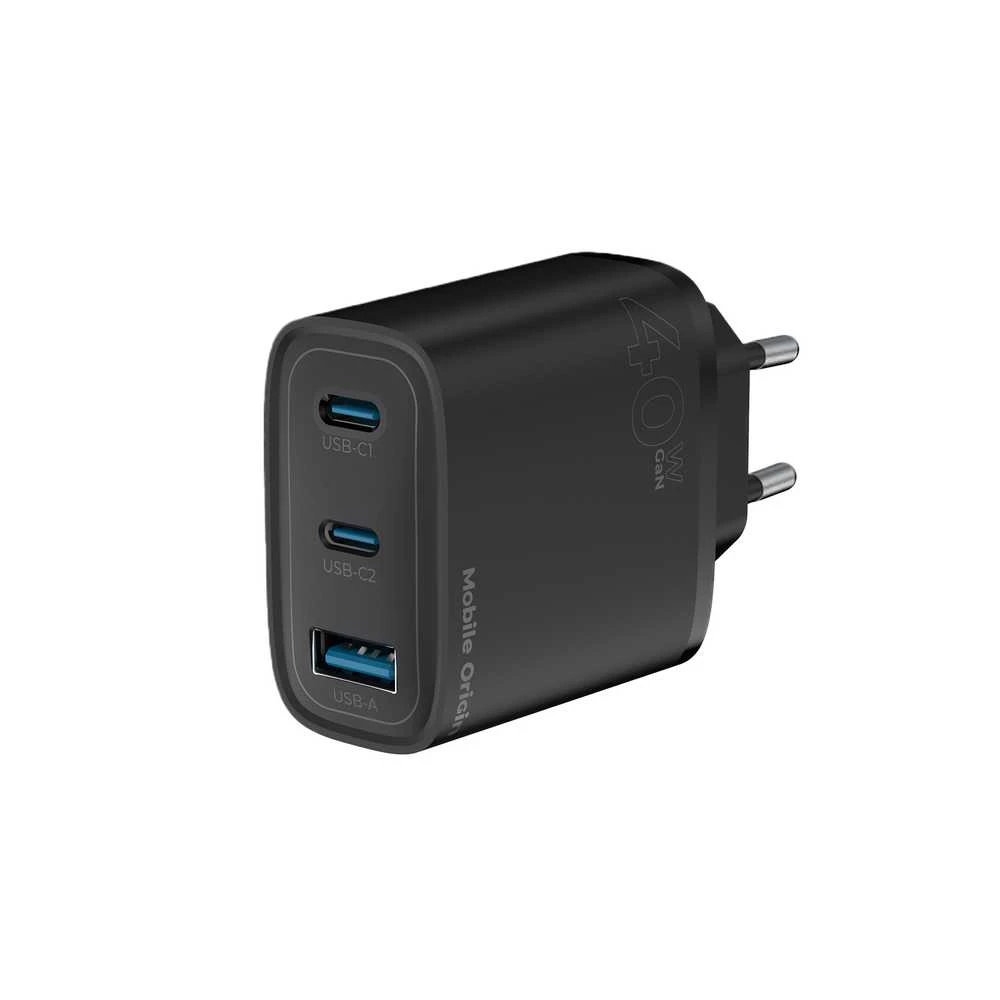 Mobile Origin GaN 40W laidinis įkroviklis MO13, juodos spalvos 1 USB-A + 2 USB-C