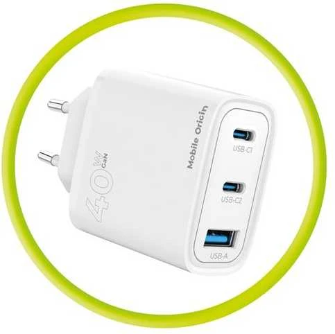 Mobile Origin GaN 40W sieninis įkroviklis MO13, 1 USB-A + 2 USB-C