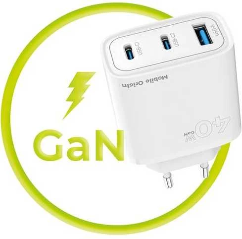 Mobile Origin GaN 40W sieninis įkroviklis MO13, 1 USB-A + 2 USB-C