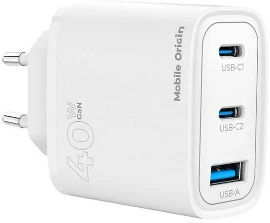 Mobile Origin GaN 40W sieninis įkroviklis MO13, 1 USB-A + 2 USB-C