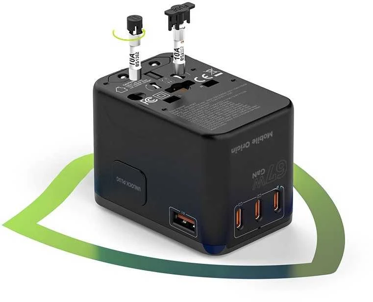„Mobile Origin GaN 67W“ kelioninis adapteris PW5 EU/UK/US/AUS, 3x USB-C + USB-A