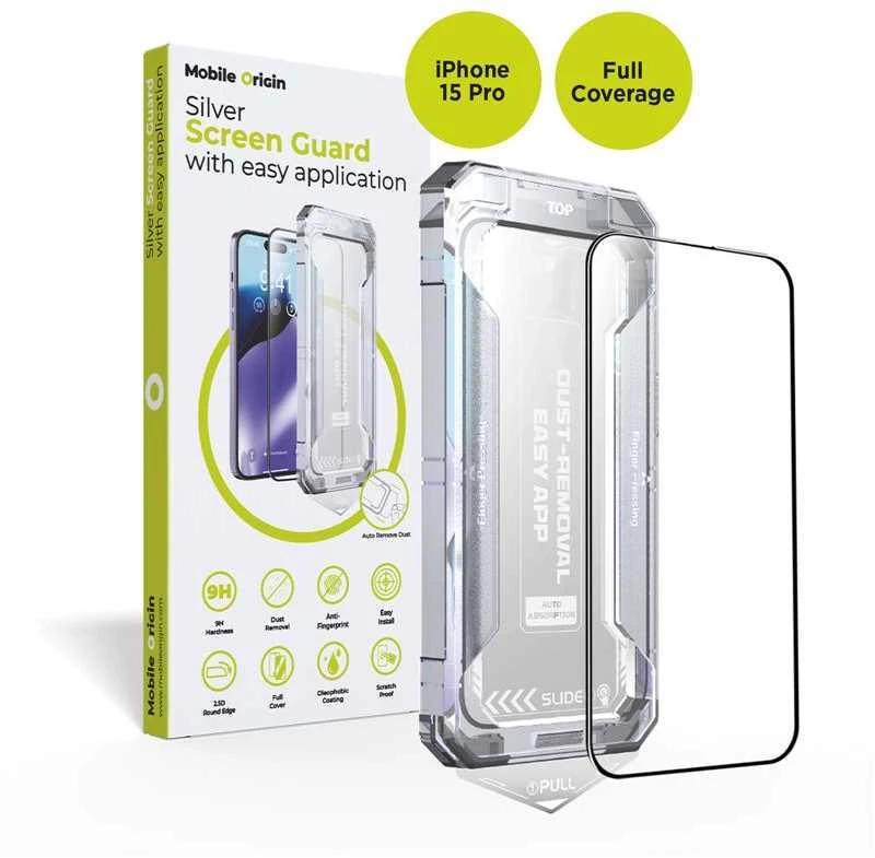Mobile Origin Geltona ekrano apsauga iPhone 15 Pro su paprastu uždėjimu
