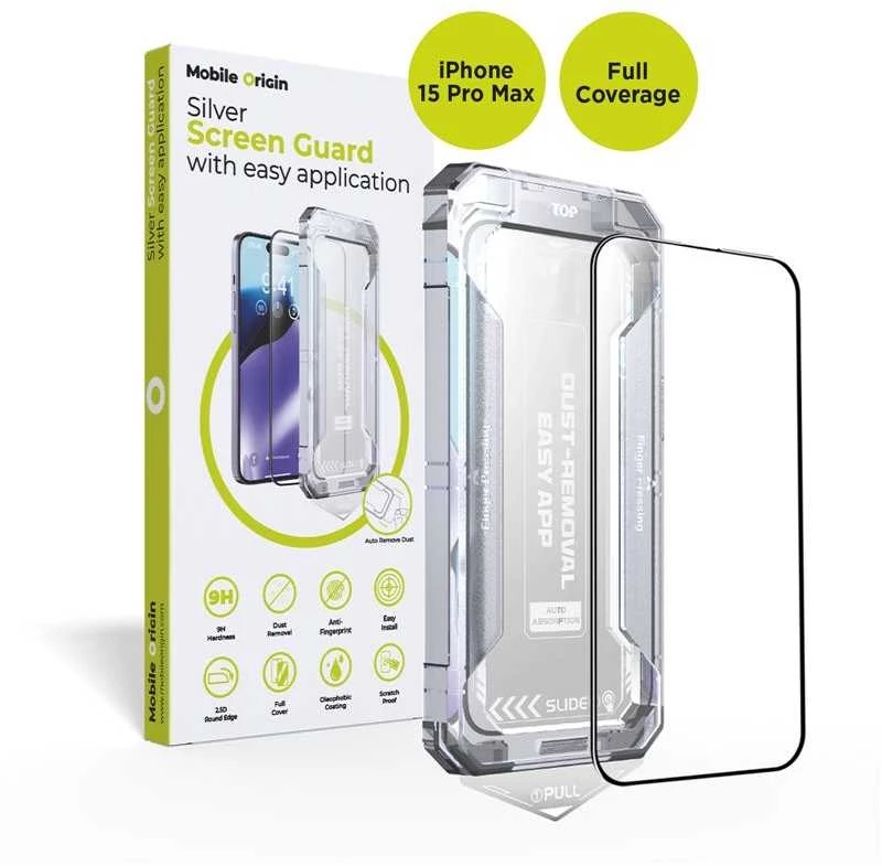 Mobile Origin Geltona ekrano apsauga iPhone 15 Pro Max su lengvu uždėjimu