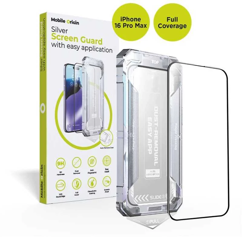 „Mobile Origin Geltona“ ekrano apsauga su paprastu uždėjimu, skirta „iPhone 16 Pro Max“.