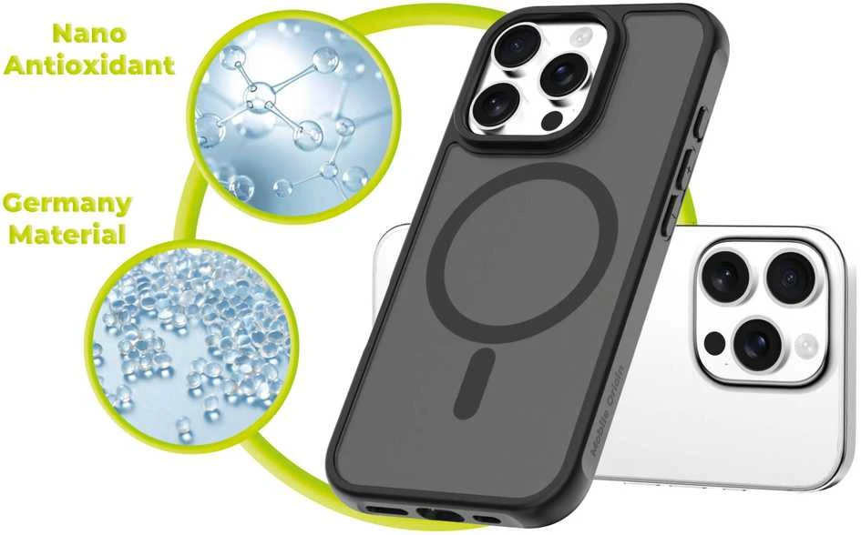 Mobile Origin hibridinis „MagSafe“ dėklas, matinis juodas – „iPhone 16 Pro“