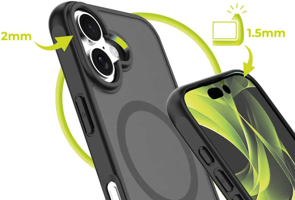 Mobile Origin hibridinis „MagSafe“ dėklas, matinis juodas – „iPhone 16“