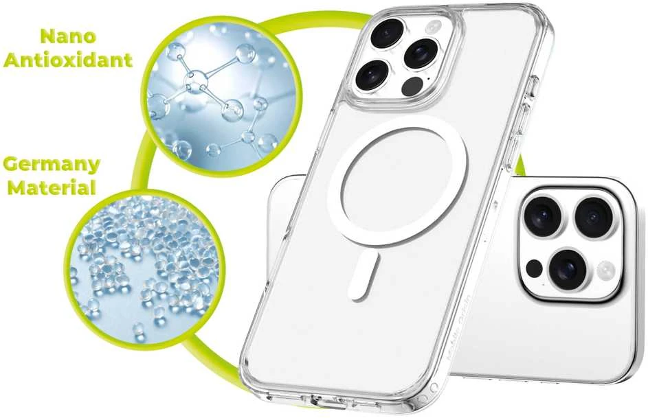 „Mobile Origin“ hibridinis „MagSafe“ dėklas, skaidrus – „iPhone 16 Pro“