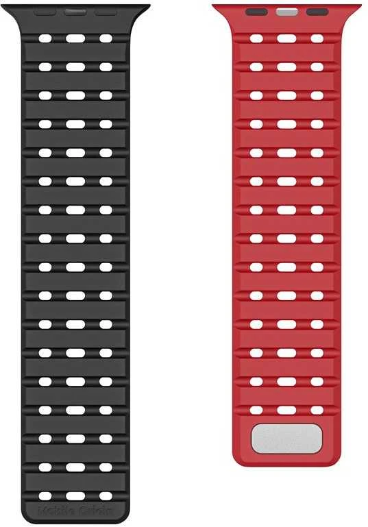 Mobile Origin magnetinis dirželis, juodas/raudonas - AW Ultra 2/1 (49 mm) 9/8/7 (45 mm)/6/SE/5/4 (44 mm)/3/2/1 (42 mm)