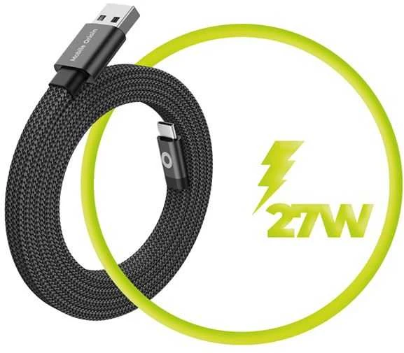 Mobile Origin Plokščias magnetinis patentuotas originalus USB-A į USB-C laidas, 1 m, juodas