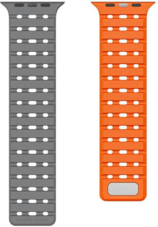 Mobile Origin magnetinis dirželis, pilkas/oranžinis - AW Ultra 2/1 (49 mm) 9/8/7 (45 mm)/6/SE/5/4 (44 mm)/3/2/1 (42 mm)