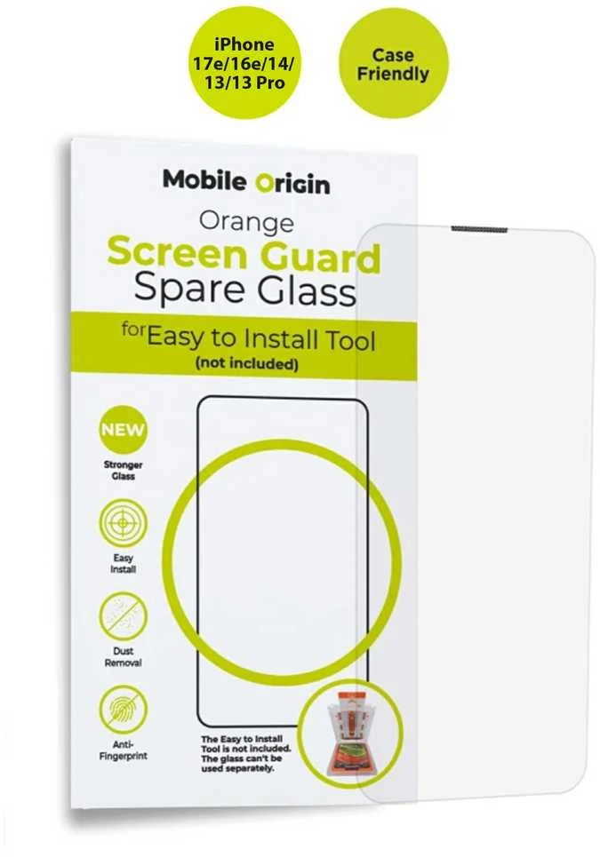 „Mobile Origin Oranžinis“ ekrano apsauginis stiklas iPhone 16e/14/13 Pro/13