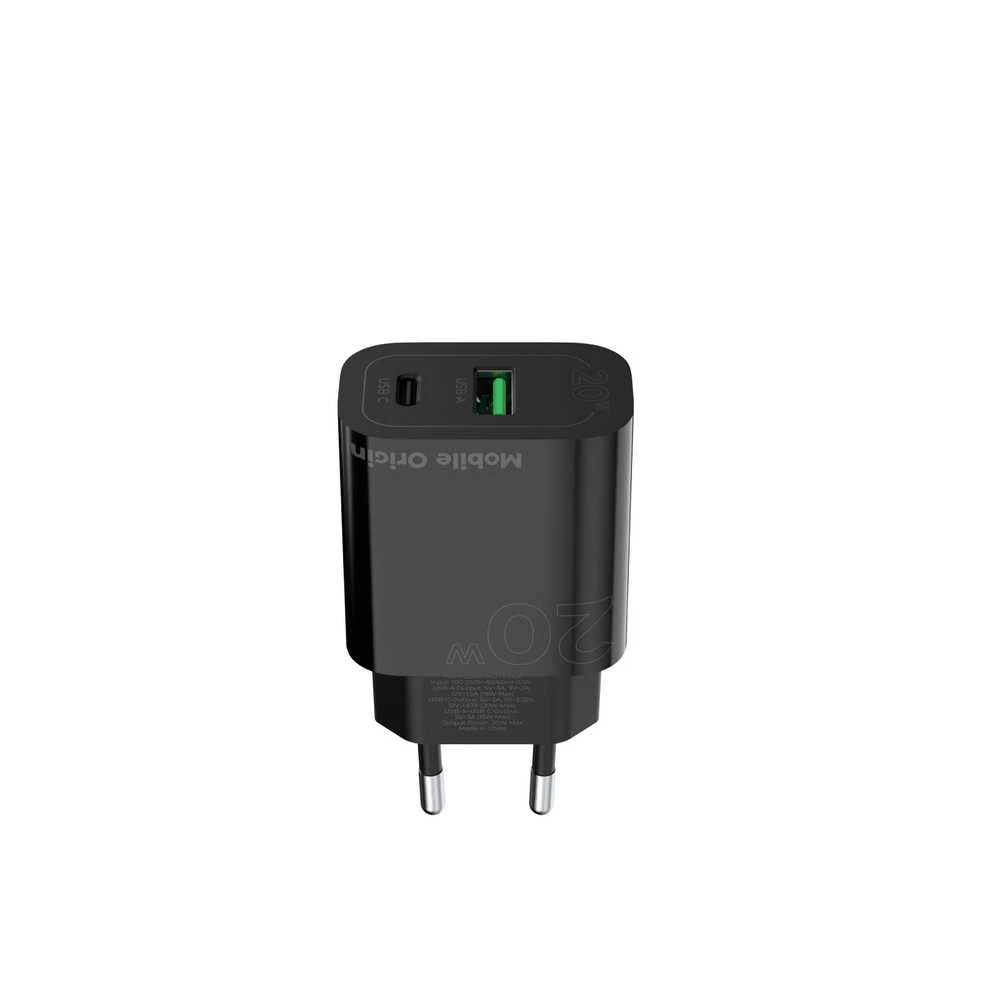 Mobile Origin PD20W laidinis įkroviklis MO12, juodos spalvos 1 USB-A + 1 USB-C