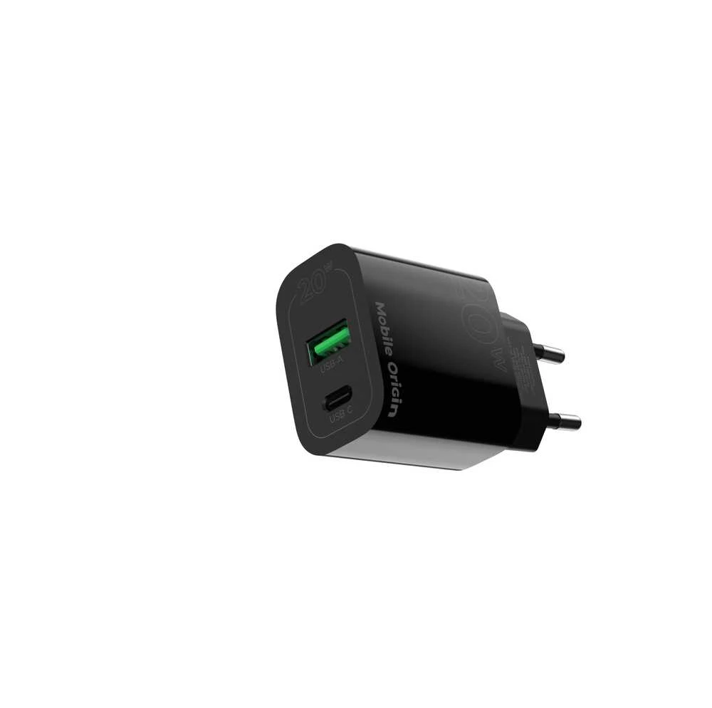 Mobile Origin PD20W laidinis įkroviklis MO12, juodos spalvos 1 USB-A + 1 USB-C