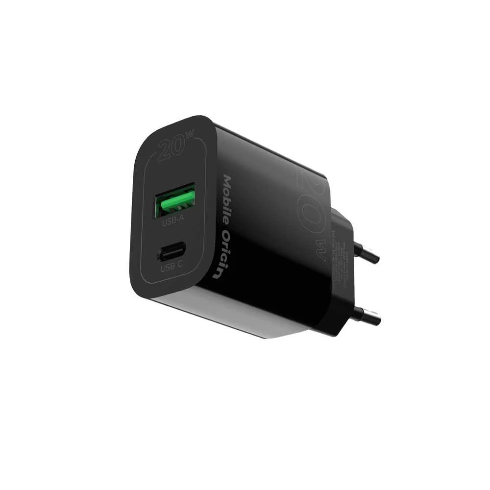 Mobile Origin PD20W laidinis įkroviklis MO12, juodos spalvos 1 USB-A + 1 USB-C