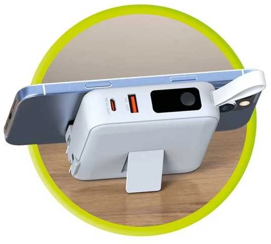 Mobile Origin nešiojamas įkroviklis ir kelioninis įkroviklis, „Lightning“ / USB-C laidas, suderinamas su „MagSafe“ / „AW“ / „iPhone“, baltas