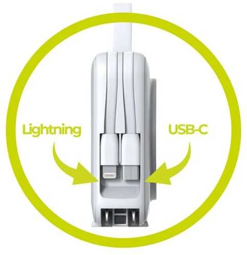 Mobile Origin nešiojamas įkroviklis ir kelioninis įkroviklis, „Lightning“ / USB-C laidas, suderinamas su „MagSafe“ / „AW“ / „iPhone“, baltas