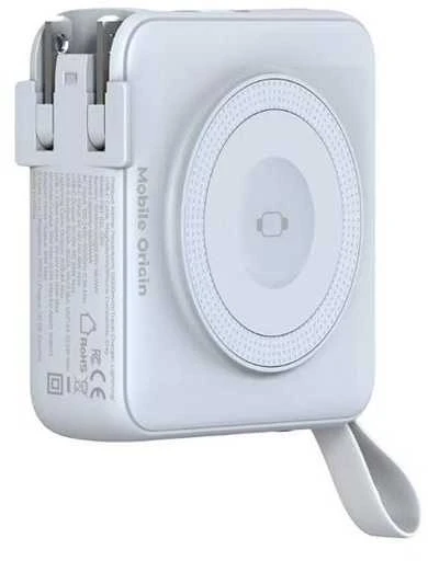 Mobile Origin nešiojamas įkroviklis ir kelioninis įkroviklis, „Lightning“ / USB-C laidas, suderinamas su „MagSafe“ / „AW“ / „iPhone“, baltas