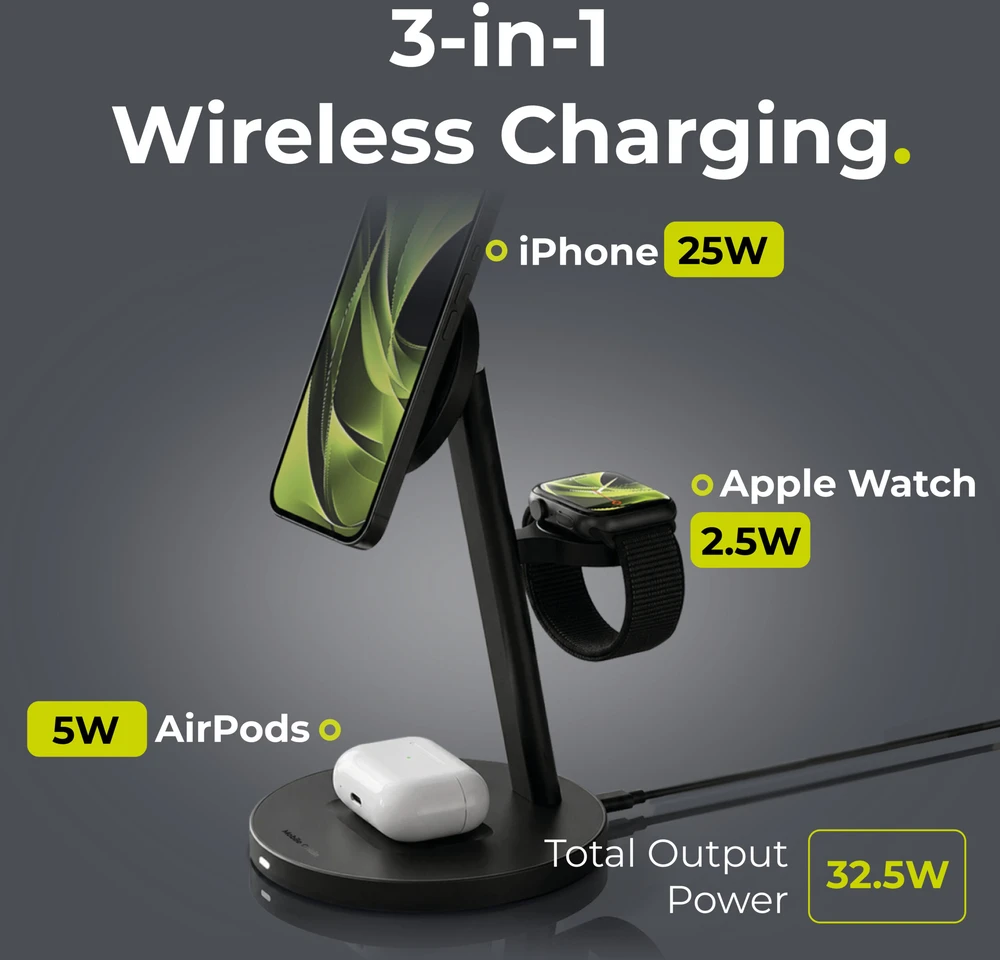 Mobile Origin Qi2 25W PowerStand Pro 3in1 su 40-60W AVS GaN įkrovikliu PW40 juodas